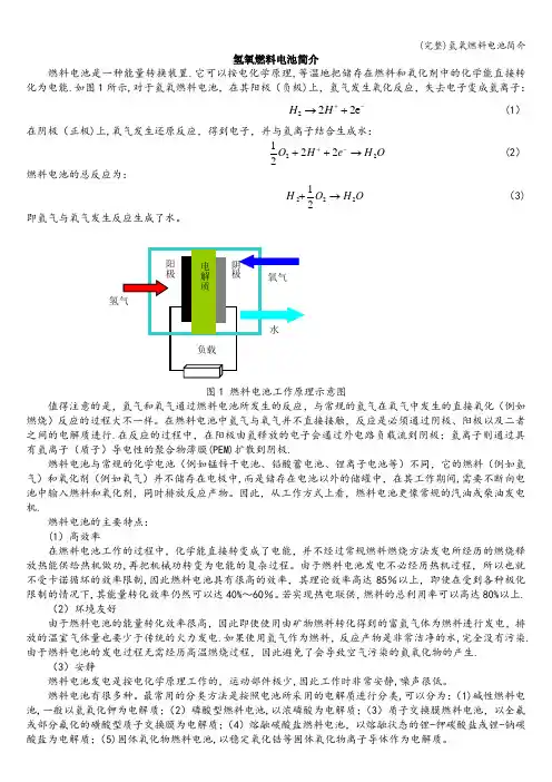 (完整)氢氧燃料电池简介