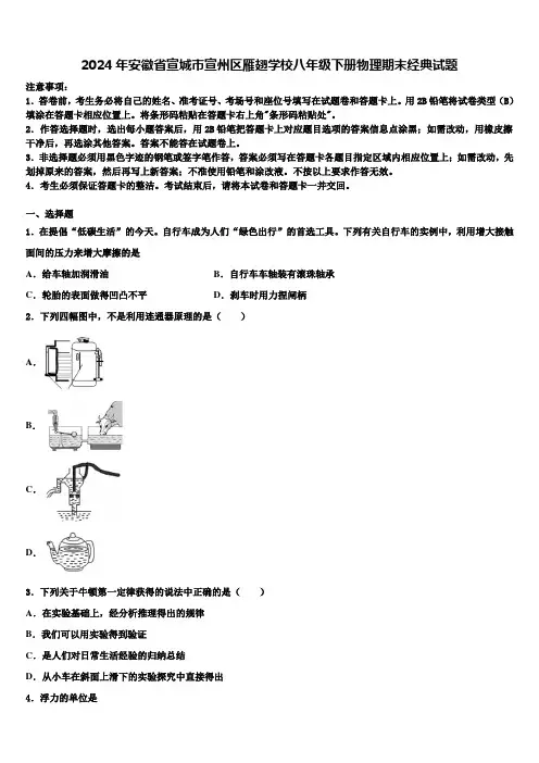 2024年安徽省宣城市宣州区雁翅学校八年级下册物理期末经典试题含解析