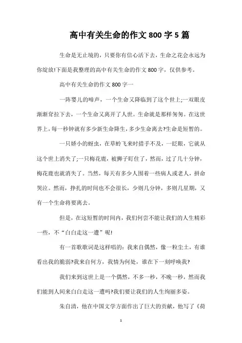 高中有关生命的作文800字5篇