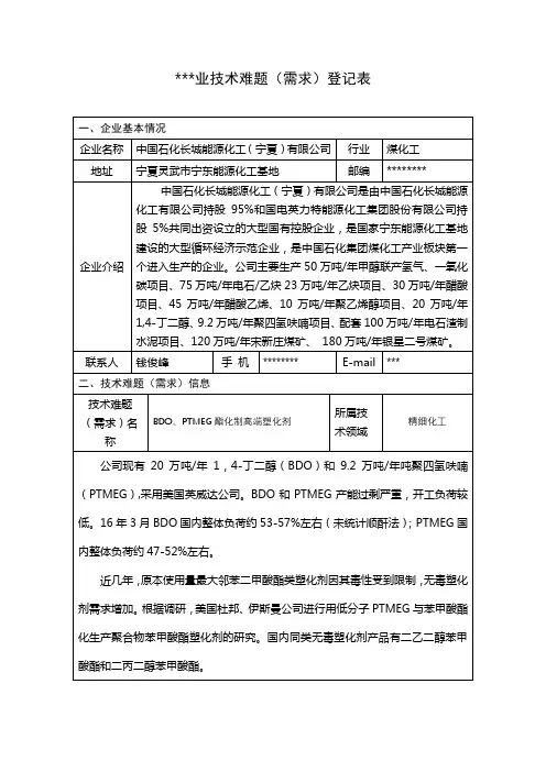 企业技术难题(需求)登记表【模板】