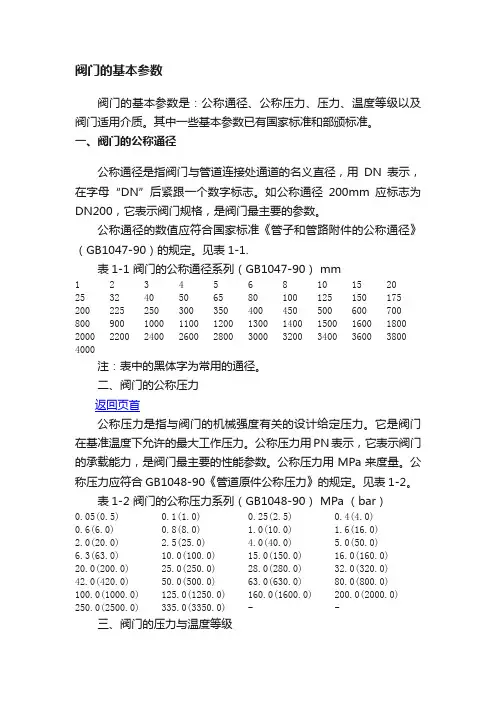 阀门的基本参数