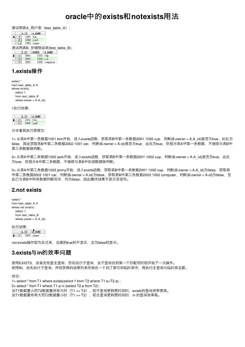 oracle中的exists和notexists用法