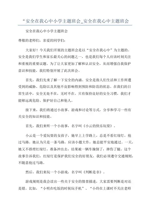 “安全在我心中小学主题班会_安全在我心中主题班会