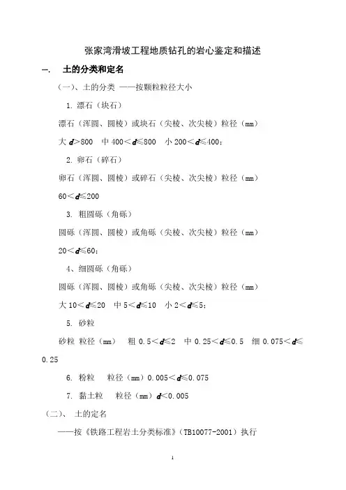 张家湾滑坡岩心的鉴定和描述要求
