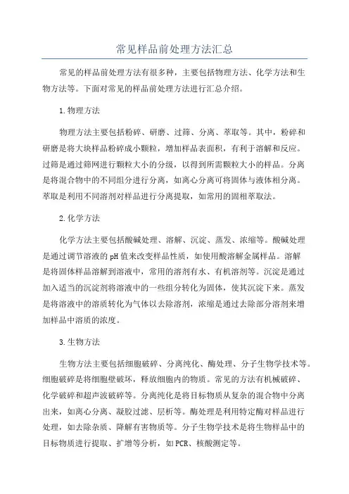 常见样品前处理方法汇总
