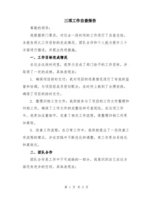 三项工作自查报告