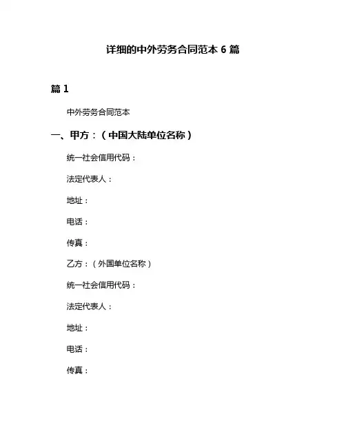 详细的中外劳务合同范本6篇