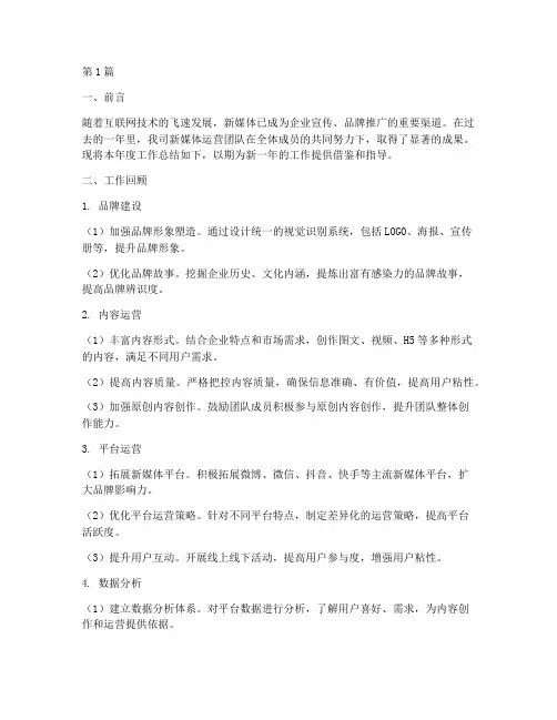 工作总结范文新媒体(3篇)