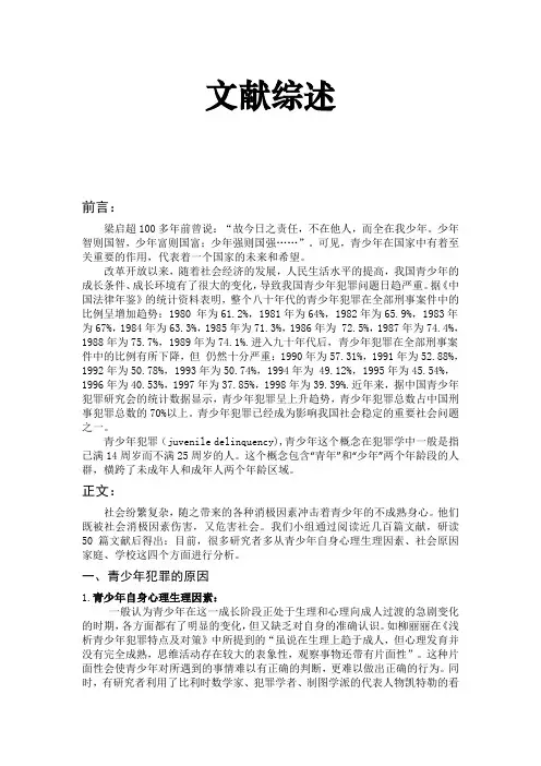 文献综述 青少年犯罪