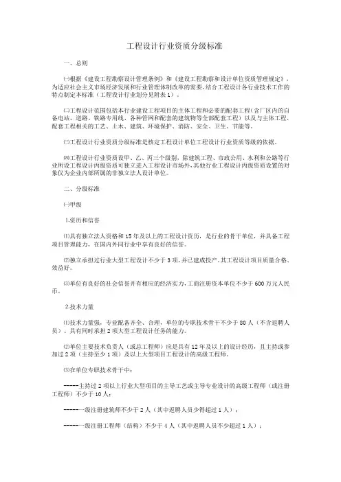 工程设计行业资质分级标准
