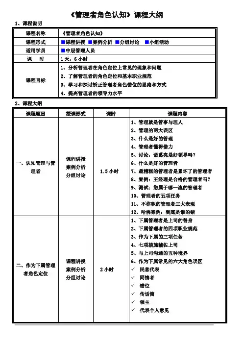 《管理者角色认知》课程大纲