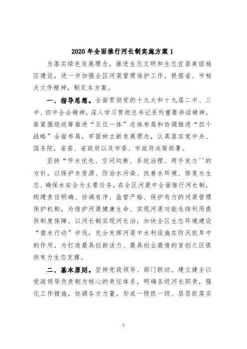 2020年全面推行河长制实施方案1