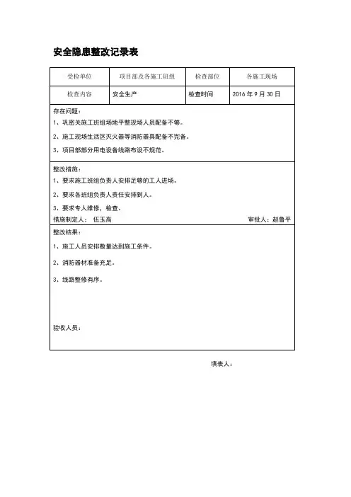 安全隐患整改记录表