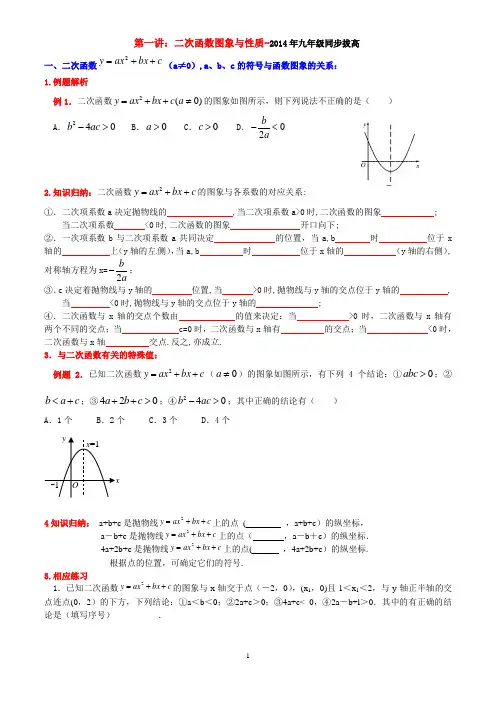2014年九年级数学同步拔高二次函数图象与性质(1)