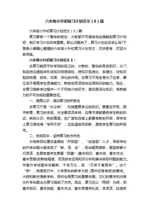 六年级小升初复习计划范文（5）篇