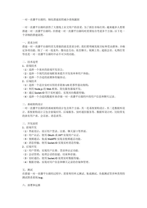 一对一直播平台源码,细化搭建流程减少系统漏洞