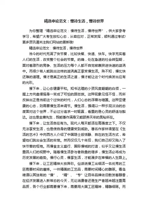 精选申论范文：慢待生活，慢待世界