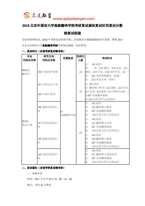 2018北京外国语大学高级翻译学院考研复试通知复试时间复试分数线复试经验