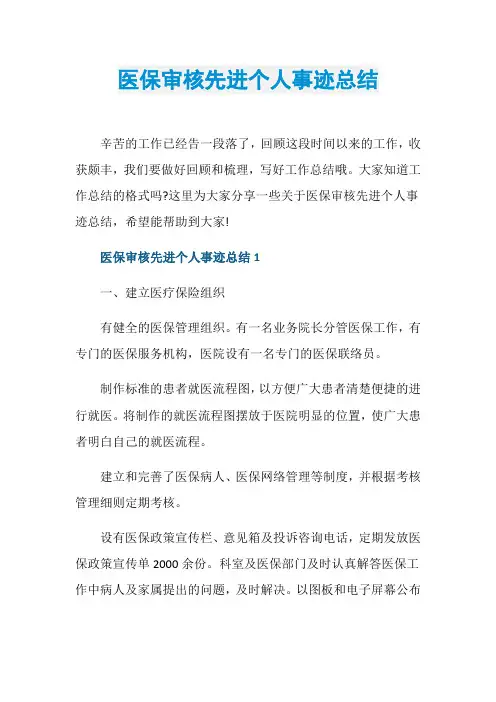 医保审核先进个人事迹总结
