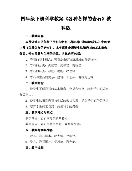 四年级下册科学教案《各种各样的岩石》教科版