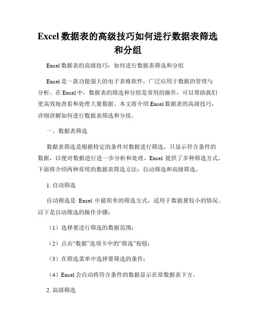 Excel数据表的高级技巧如何进行数据表筛选和分组