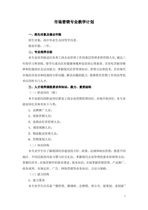 市场营销专业教学计划(2)