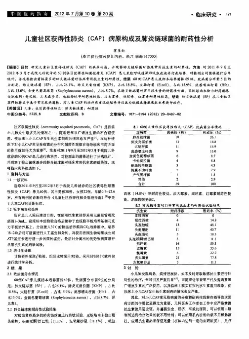 儿童社区获得性肺炎(CAP)病原构成及肺炎链球菌的耐药性分析