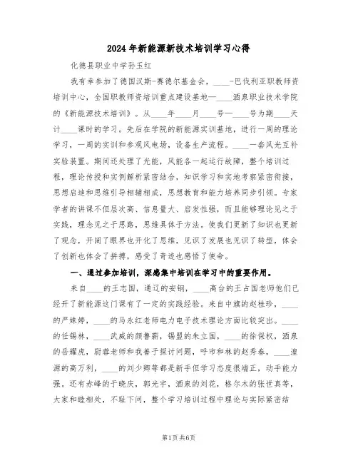 2024年新能源新技术培训学习心得(2篇)
