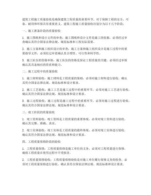 建筑工程施工质量验收应划分为