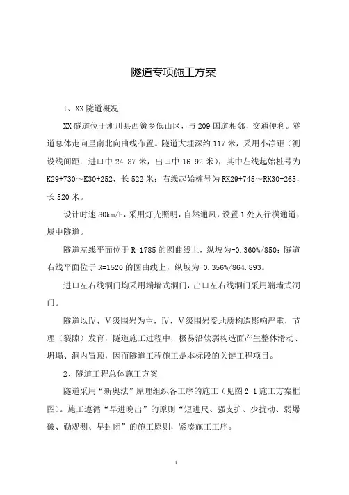 高速公路隧道专项施工方案(专业版)