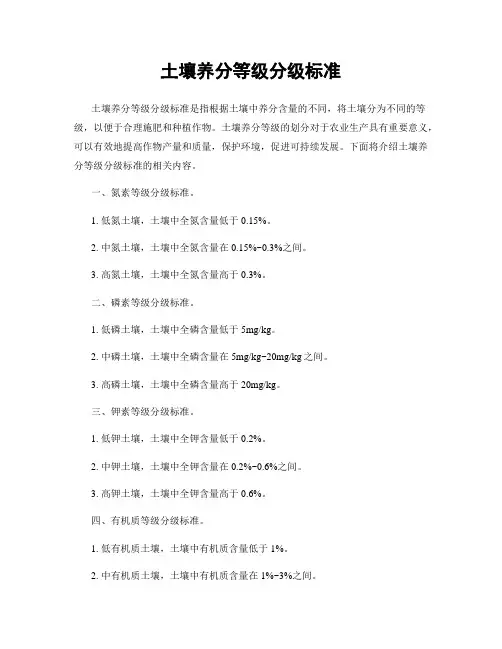 土壤养分等级分级标准