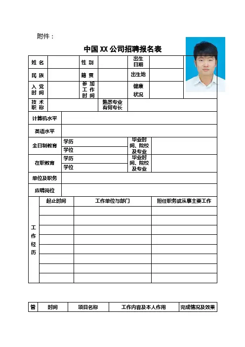 国有企业招聘报名表模板