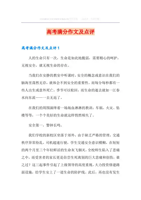 高考满分作文及点评