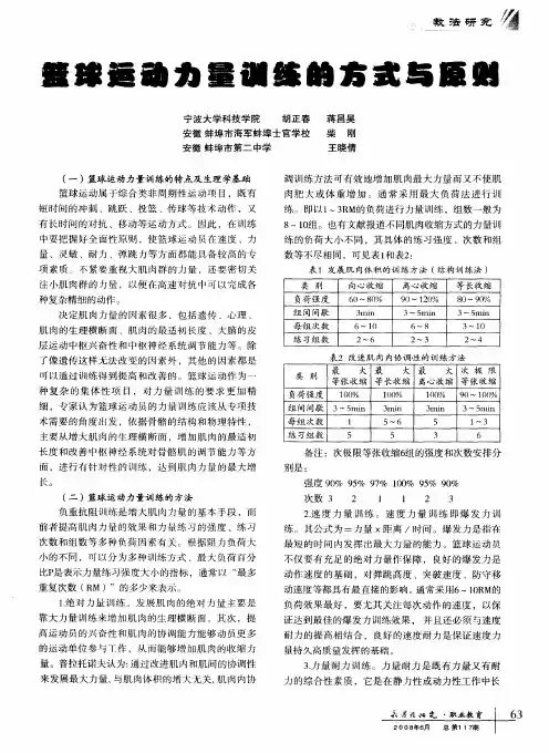 篮球运动力量训练的方式与原则