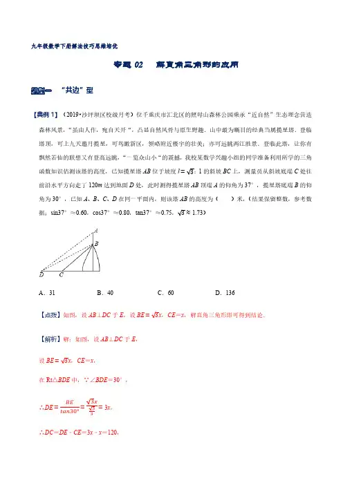 专题02 解直角三角形的应用(解析版)