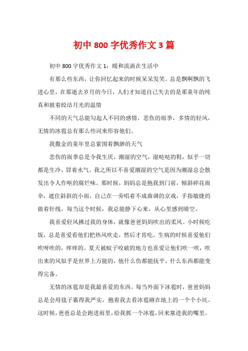 初中800字优秀作文3篇
