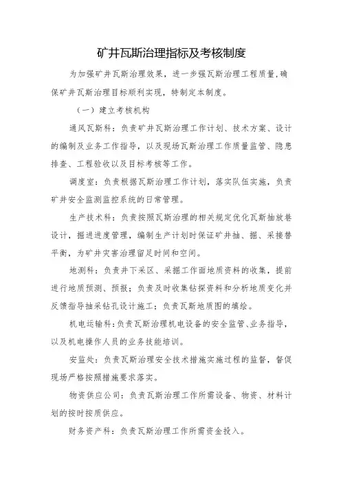 矿井瓦斯治理指标及考核制度