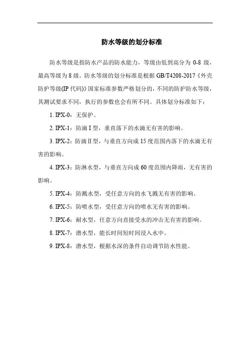 防水等级的划分标准