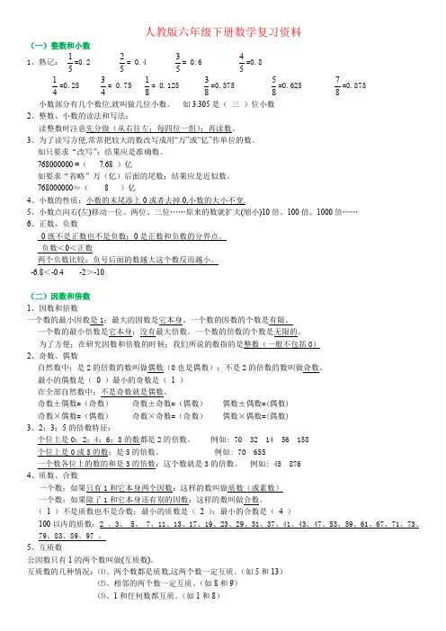 【强烈推荐】人教版六年级数学下册复习资料精华版