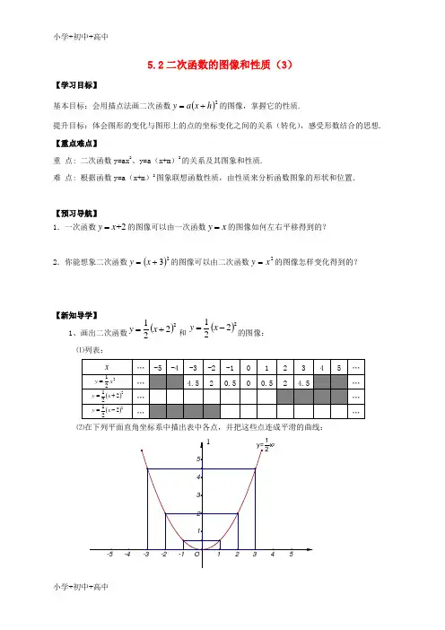 教育最新K12江苏省句容市九年级数学下册 第5章 二次函数 5.2 二次函数的图象和性质(3)学案(无答案)(新
