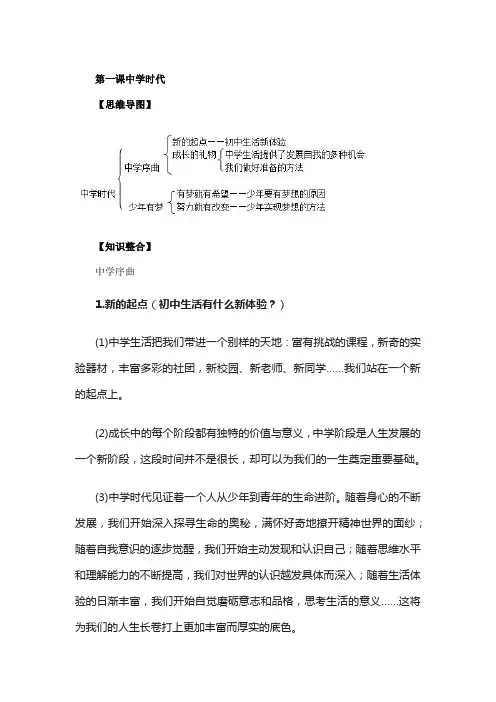 人教版部编《道德与法治》七年级上册知识点归纳汇总