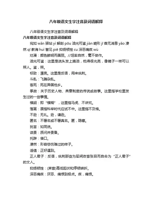 八年级语文生字注音及词语解释