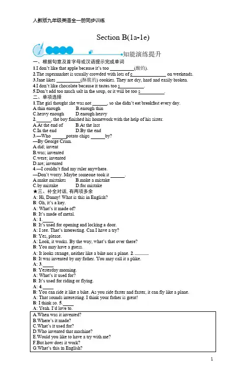 九年级英语全一册同步训练Unit 6  Section B(1a-1e)(含答案)