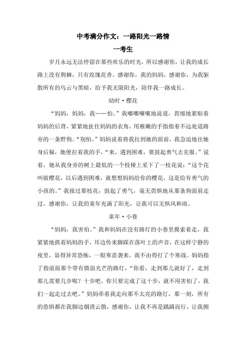 中考满分作文：一路阳光一路情