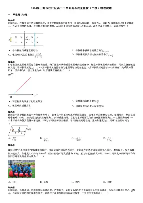 2024届上海市松江区高三下学期高考质量监控(二模)物理试题
