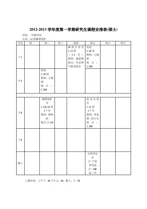 12-13学年度第一学期公共课表--环植学院上报研究生处终稿