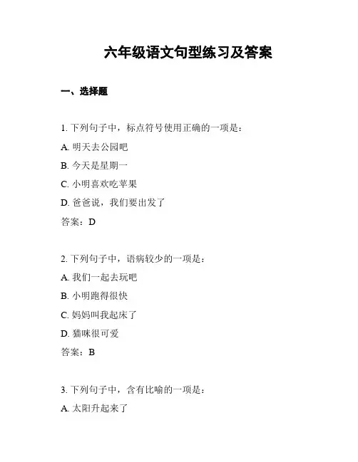 六年级语文句型练习及答案