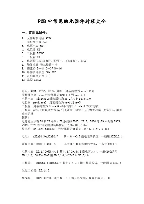 PCB中常见的元器件封装大全
