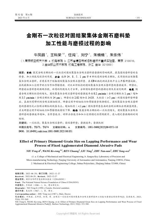 金刚石一次粒径对固结聚集体金刚石磨料垫加工性能与磨损过程的影响