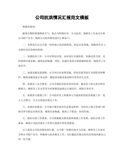 公司抗洪情况汇报范文模板